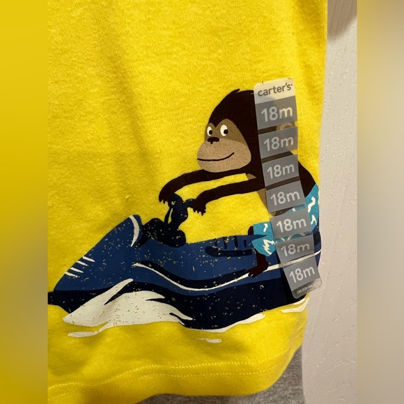 NWT Carters 3 piece set Monkey fitted cotton pajamas short sleeve, shorts, pants - Picture 2 of 5